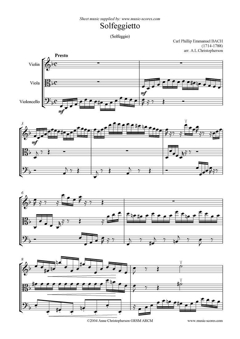 Front page of Solfeggietto: string trio sheet music