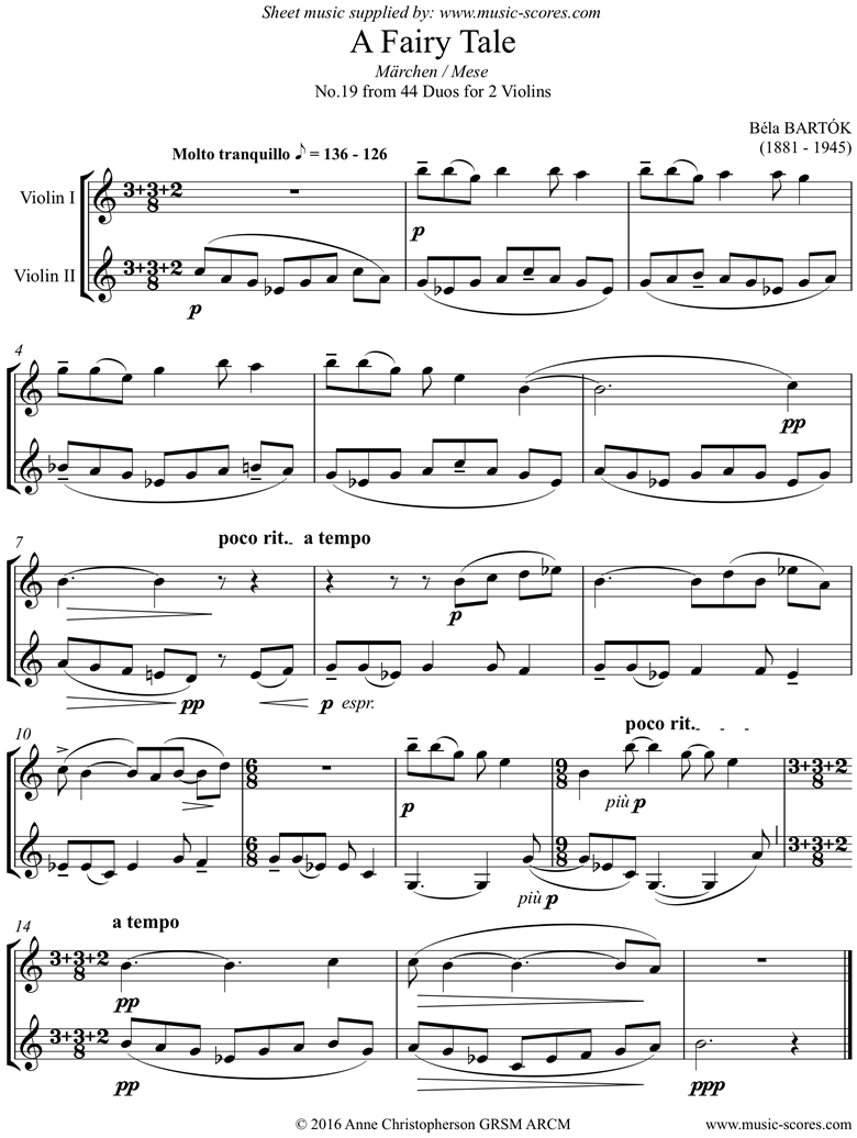 Front page of From 44 Duos: 19 Fairy Tale: 2 Violins sheet music