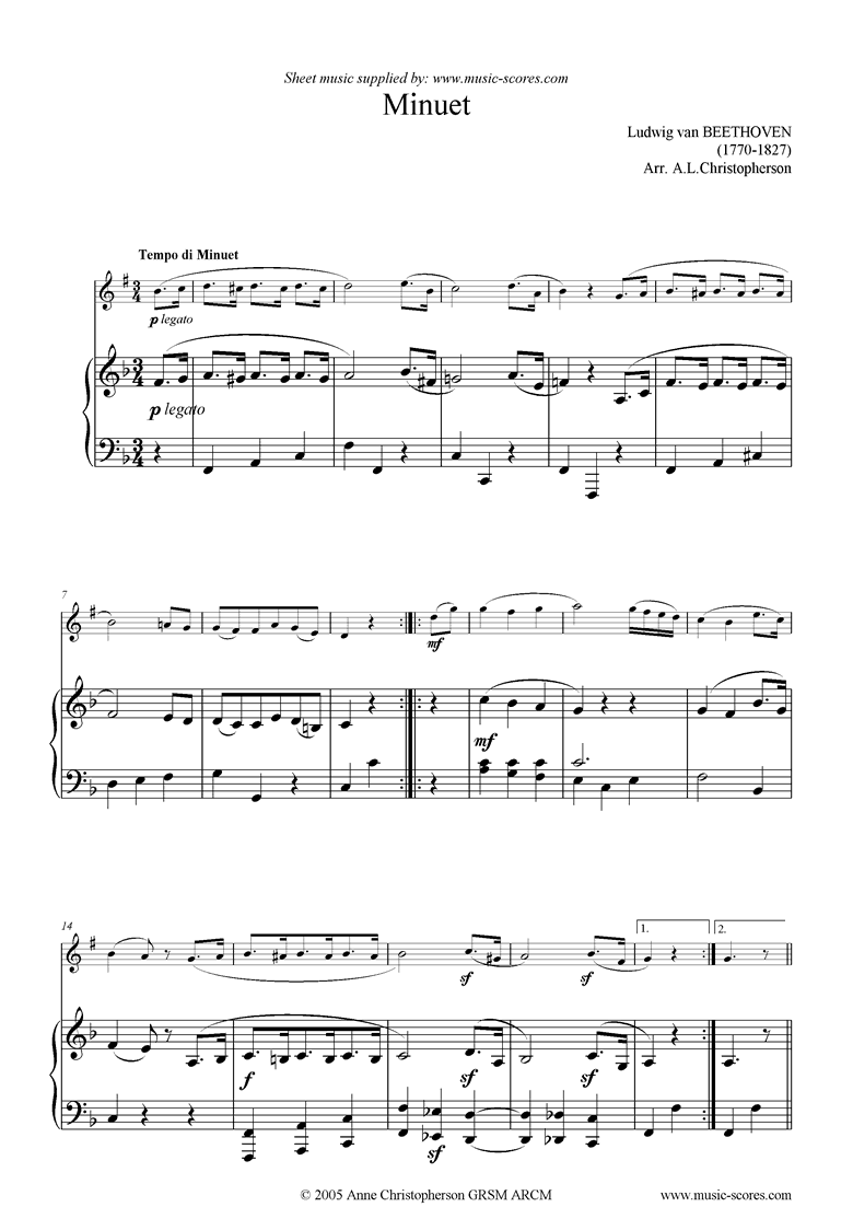 Front page of WoO 10, No.2: Minuet in G: Clarinet sheet music