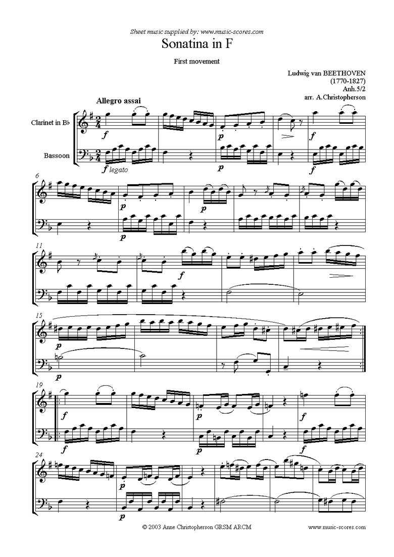 Front page of Sonatina in F. b: 1st movement:  Allegro assai sheet music
