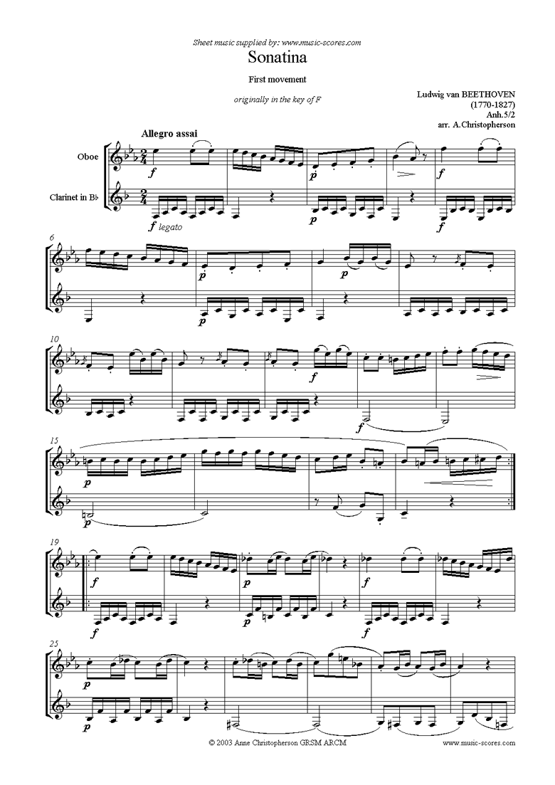 Front page of Sonatina in F. d: 1st movement:  Allegro assai sheet music