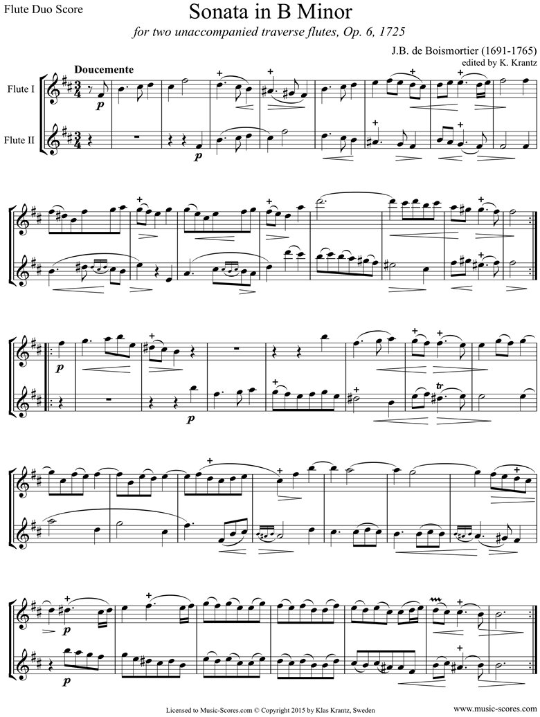 Front page of Op.6 Sonata: Flute duo sheet music