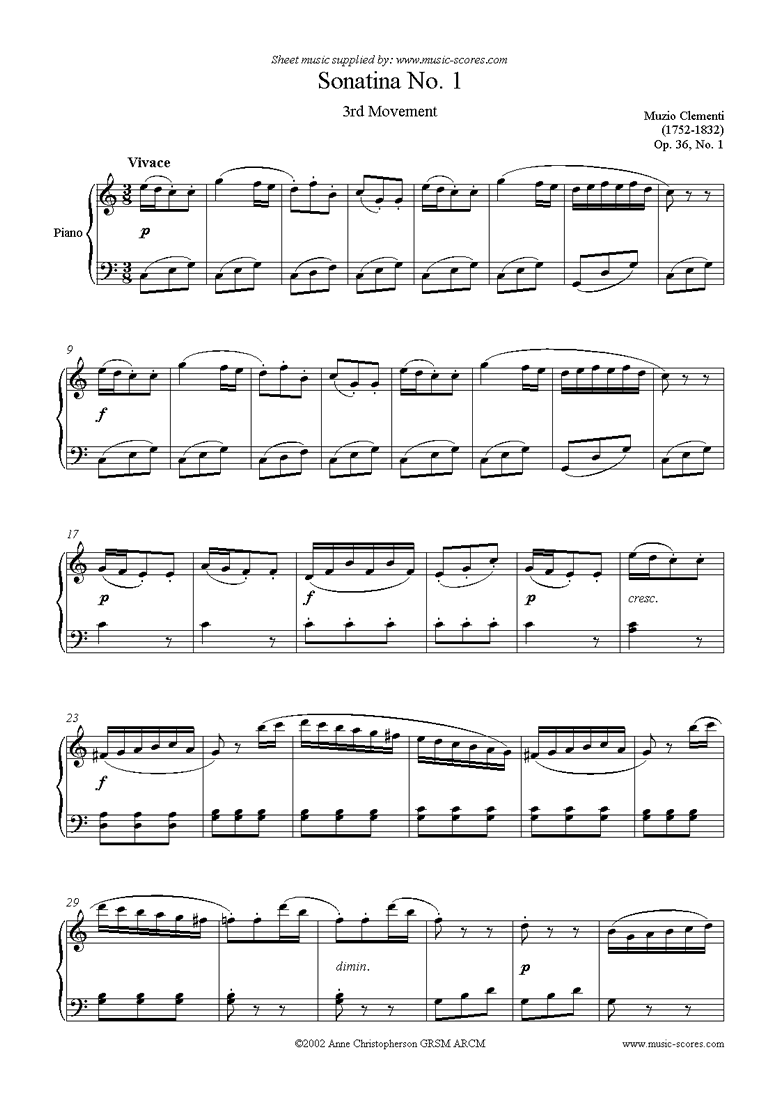 Front page of Op. 36, No. 1: Sonatina in C: 3rd Movement sheet music