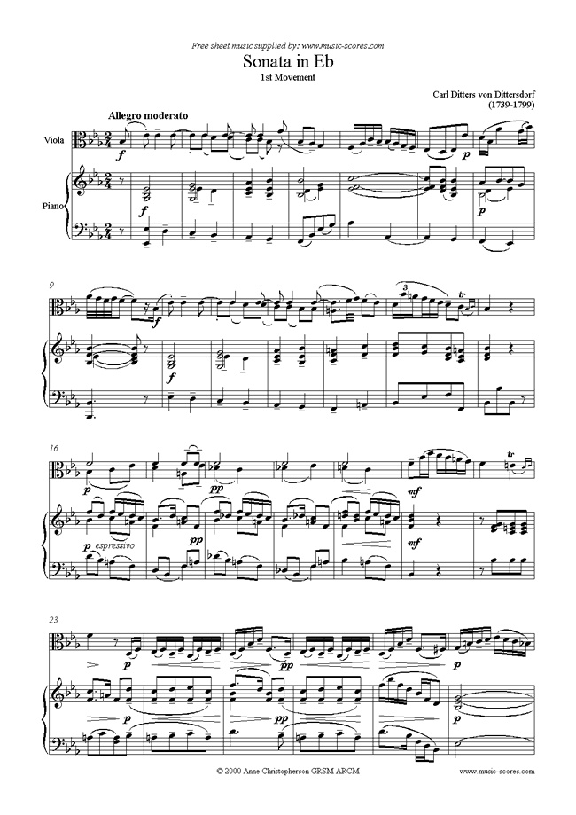 Front page of Viola Sonata in Eb, 1st Movement sheet music