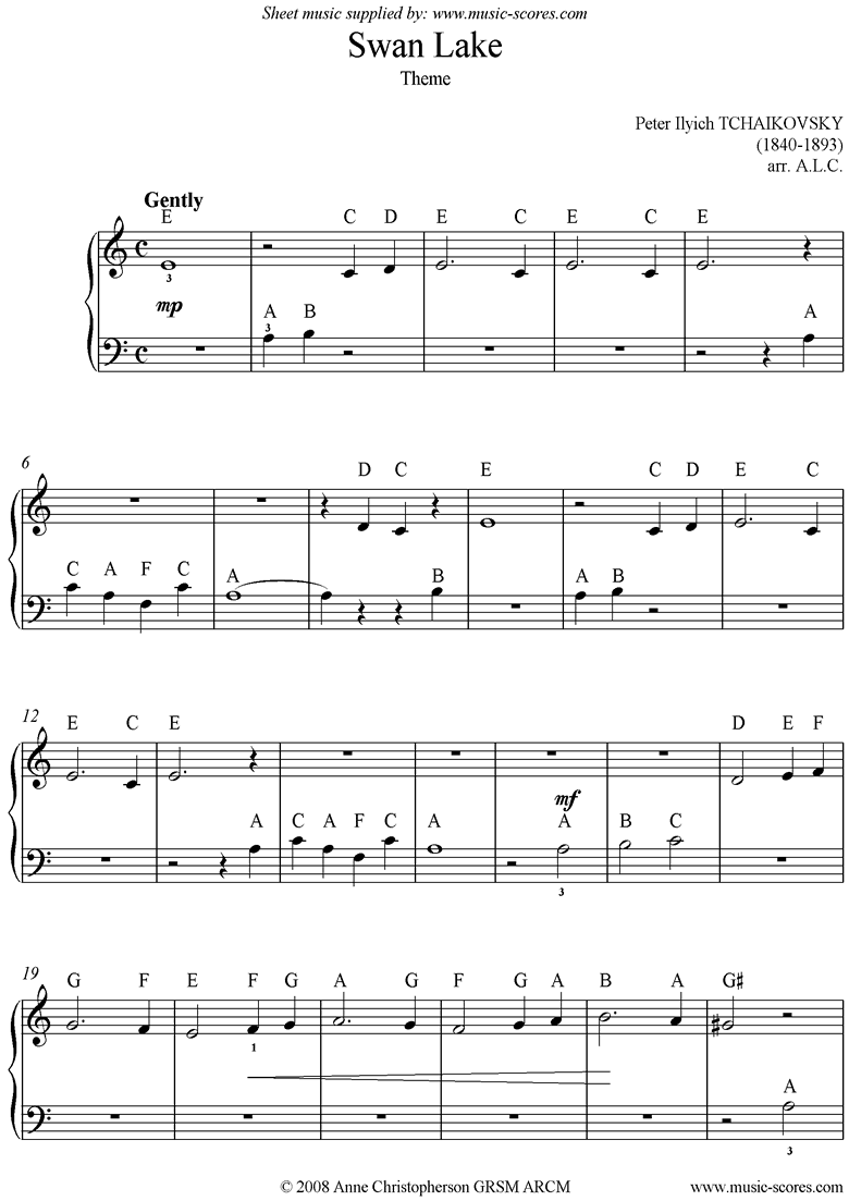 Front page of Theme from Swan Lake: Op. 20a - Easy sheet music