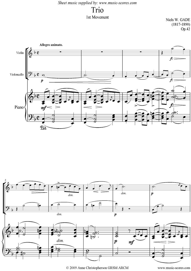 Front page of Op.42: Piano Trio: 1st mt: Violin, Cello and Piano sheet music