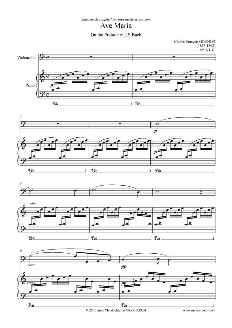 Front page of Ave Maria: Cello sheet music