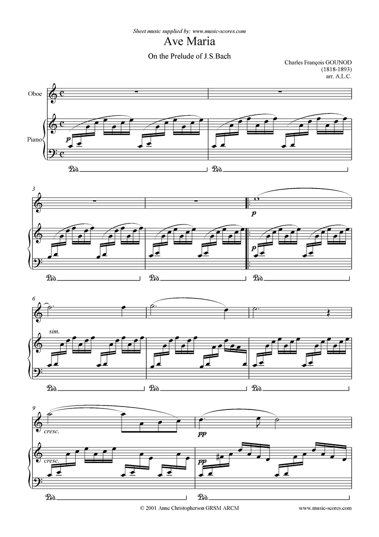 Front page of Ave Maria: Oboe sheet music