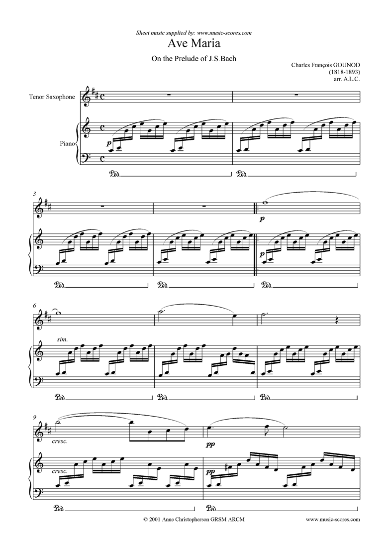 Front page of Ave Maria: Tenor Sax sheet music