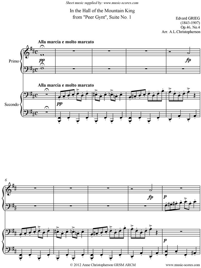 Front page of Op.46: Mountain King: Peer Gynt No.1: Piano Duet sheet music