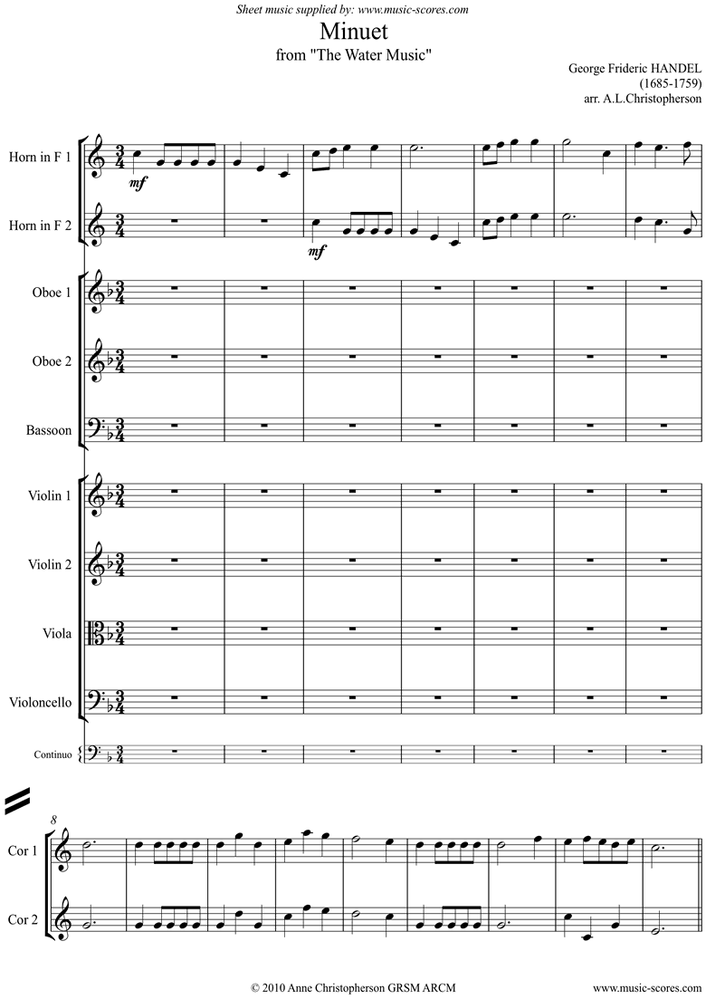 Front page of Water Music: Suite No.1: Minuet: Ensemble sheet music