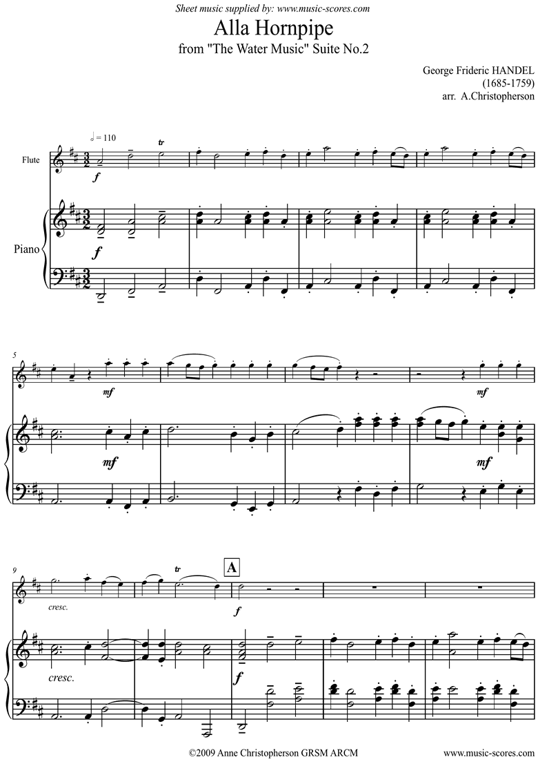 Front page of Water Music: Suite No.2: Alla Hornpipe: Flute: Dma sheet music