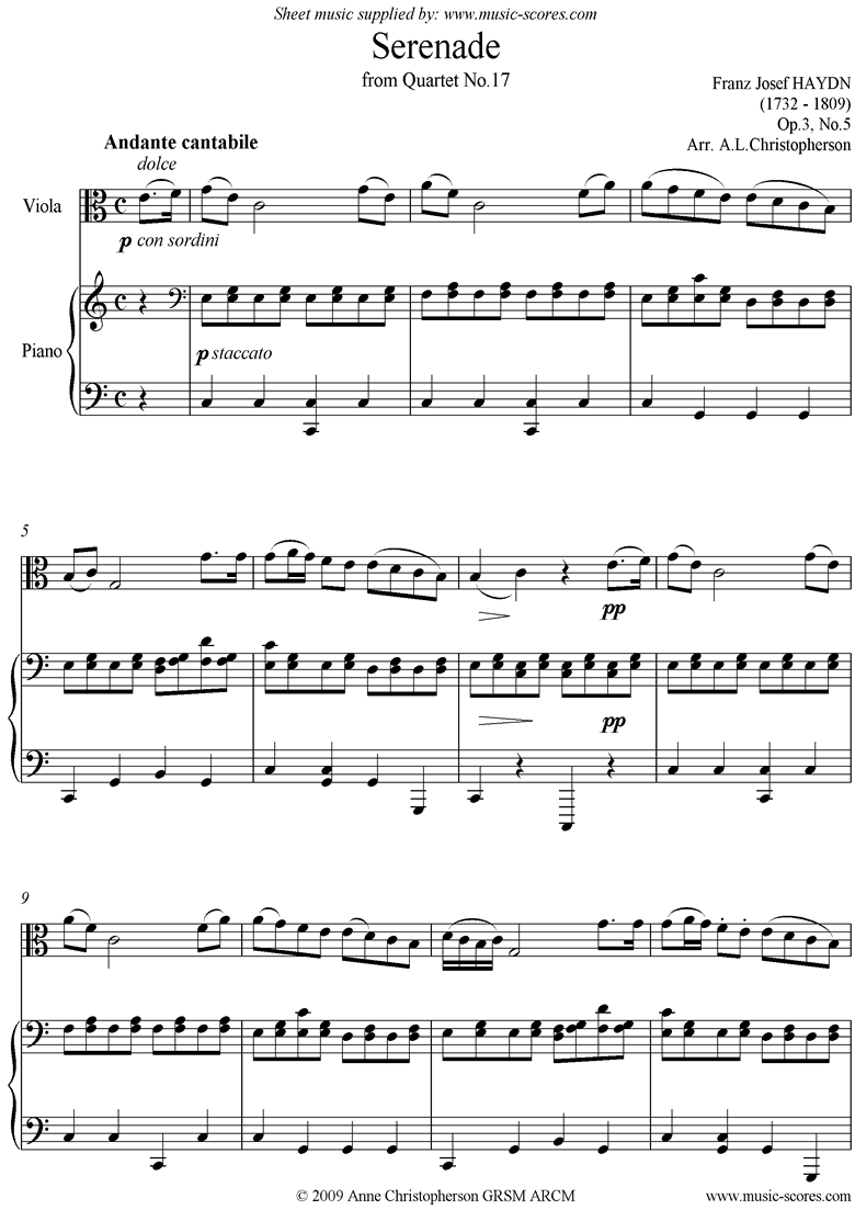 Front page of Op.3, No.5: Serenade: Andante Cantabile: Violin and Piano sheet music