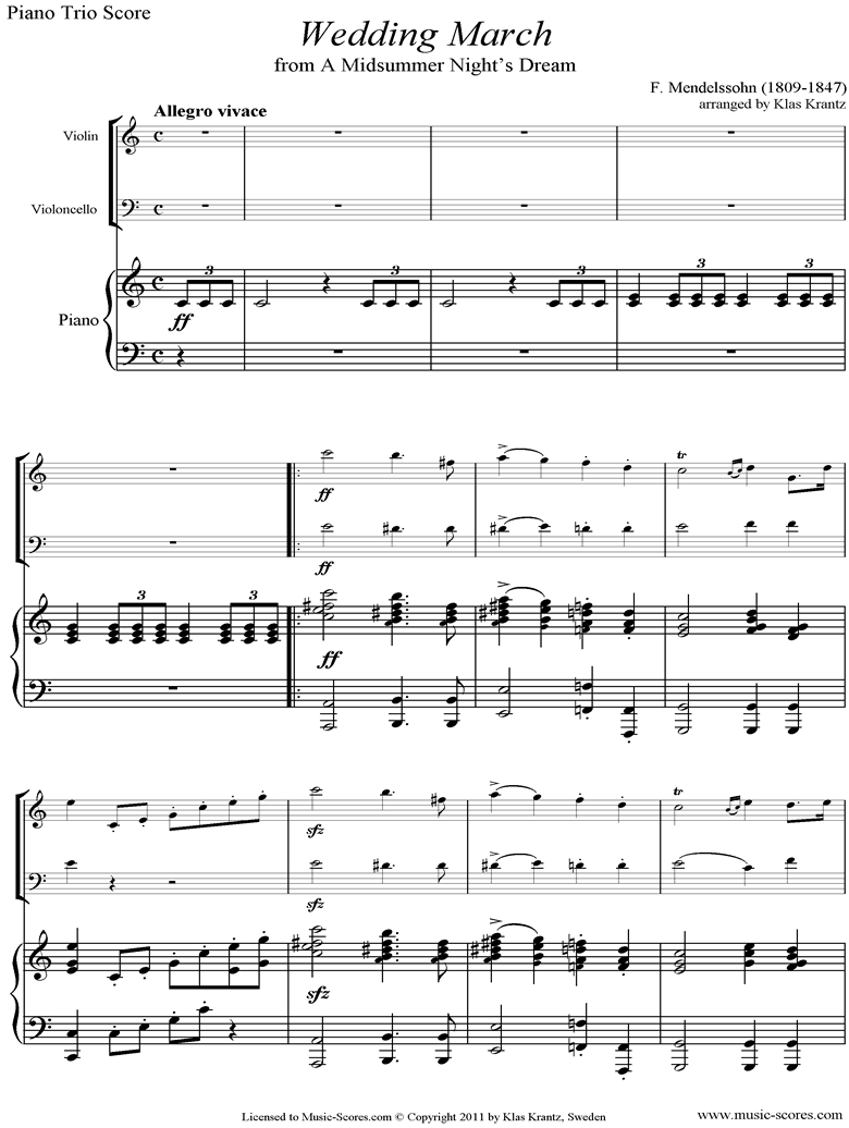 Front page of Op.61: Midsummer Nights Dream: Bridal March: Piano Trio sheet music