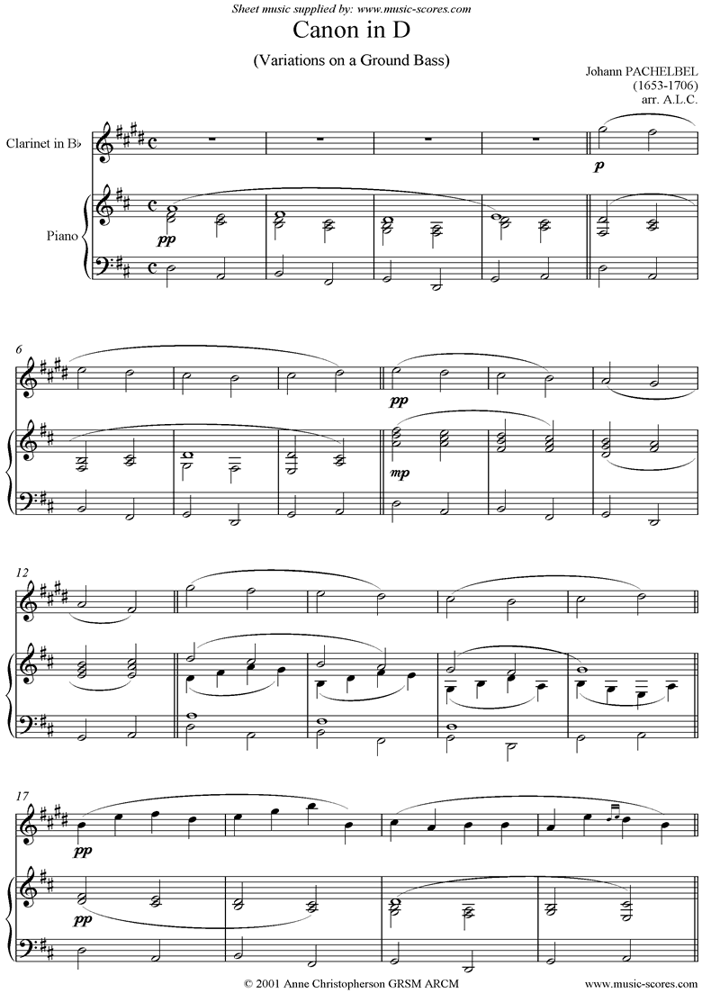 Front page of Canon: Clarinet sheet music