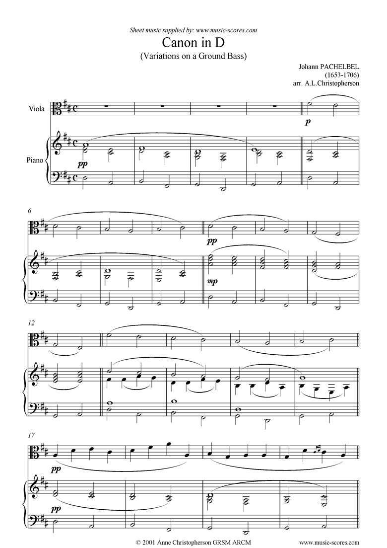 Front page of Canon: Viola sheet music