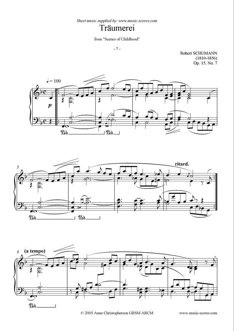 Front page of Op.15: Scenes from Childhood: 07 Dreaming sheet music