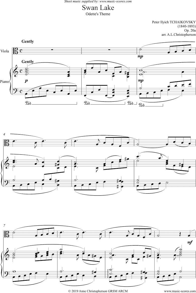 Front page of Odette s Theme from Swan Lake: Op. 20a - Viola sheet music