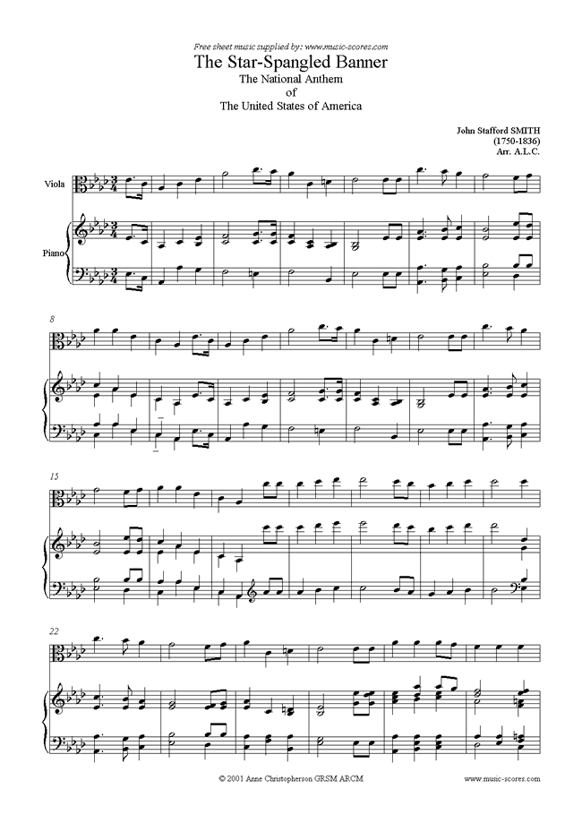 Front page of The Star Spangled Banner: Viola sheet music