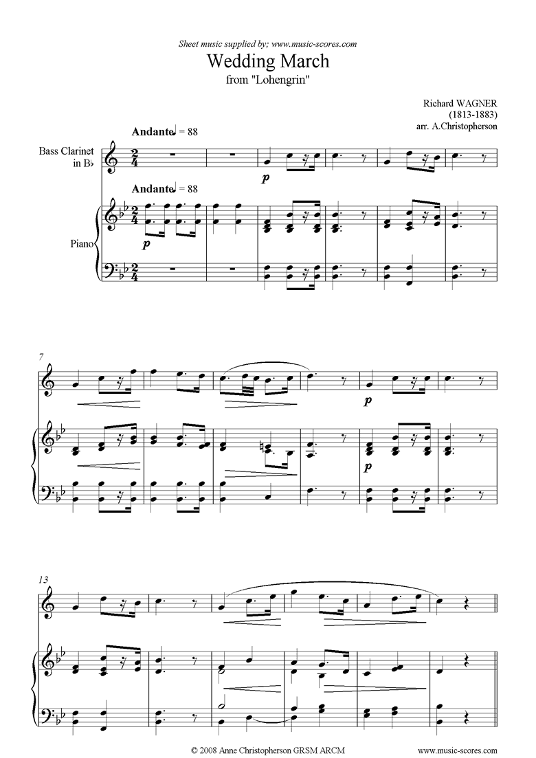 Front page of Wedding March: from Lohengrin: Bass Clarinet sheet music