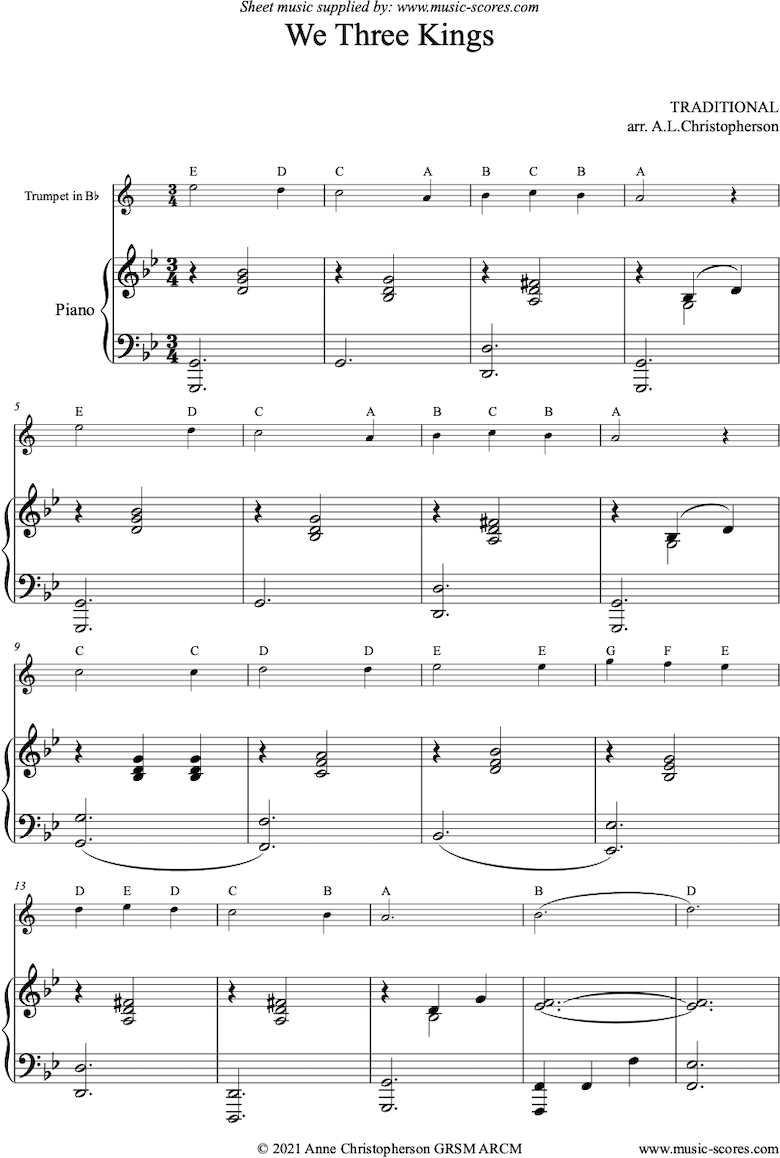 Front page of We Three Kings: Easy Trumpet sheet music