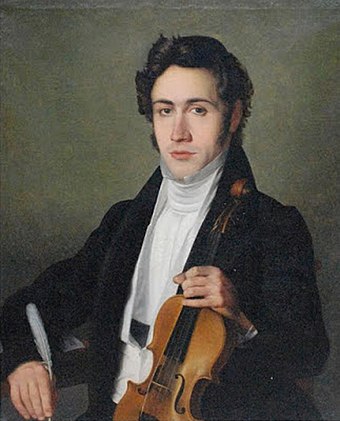 Painting of Niccolo Paganini holding a violin