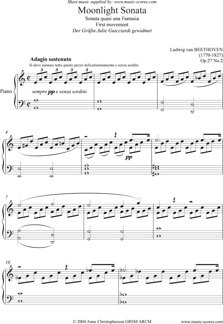 Printable Moonlight Sonata Sheet Music - Printable Word Searches