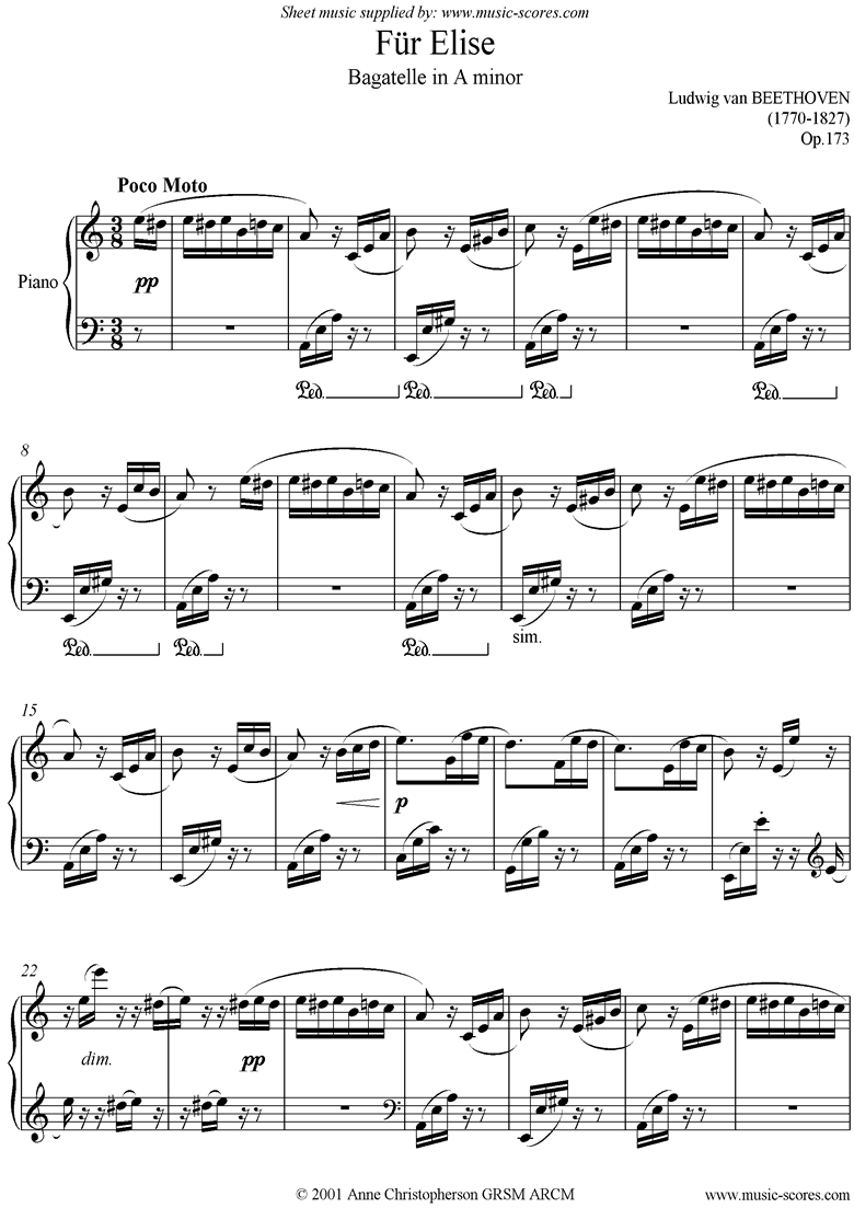 Beethoven. Für Elise Piano classical sheet music
