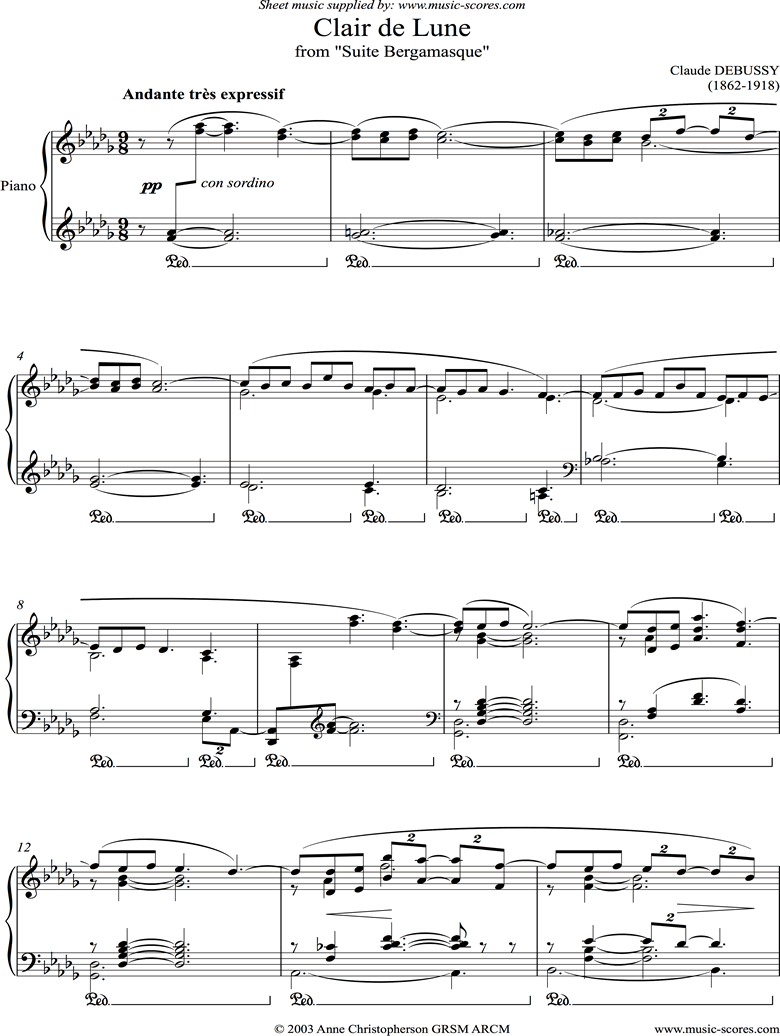 Suite Bergamasque 03 Clair De Lune Sheet Music By Achille Claude Debussy
