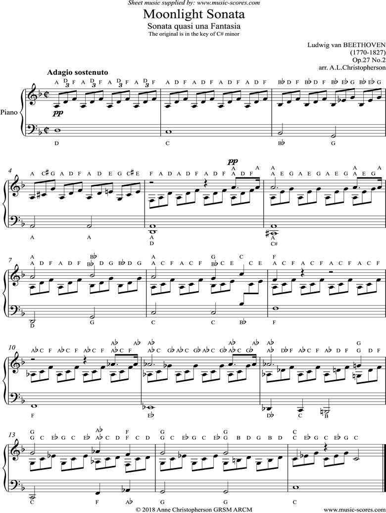 Op 27 No2 Sonata 14 Moonlight 1st Mt Easy Piano Sheet Music By Ludwig Van Beethoven