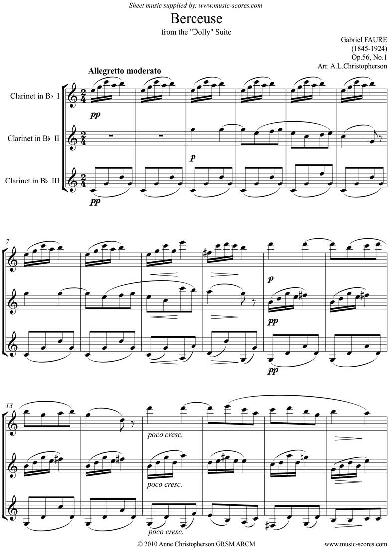 Front page of Op.56, No.1: Berceuse from Dolly Suite: 3 Clarinets sheet music