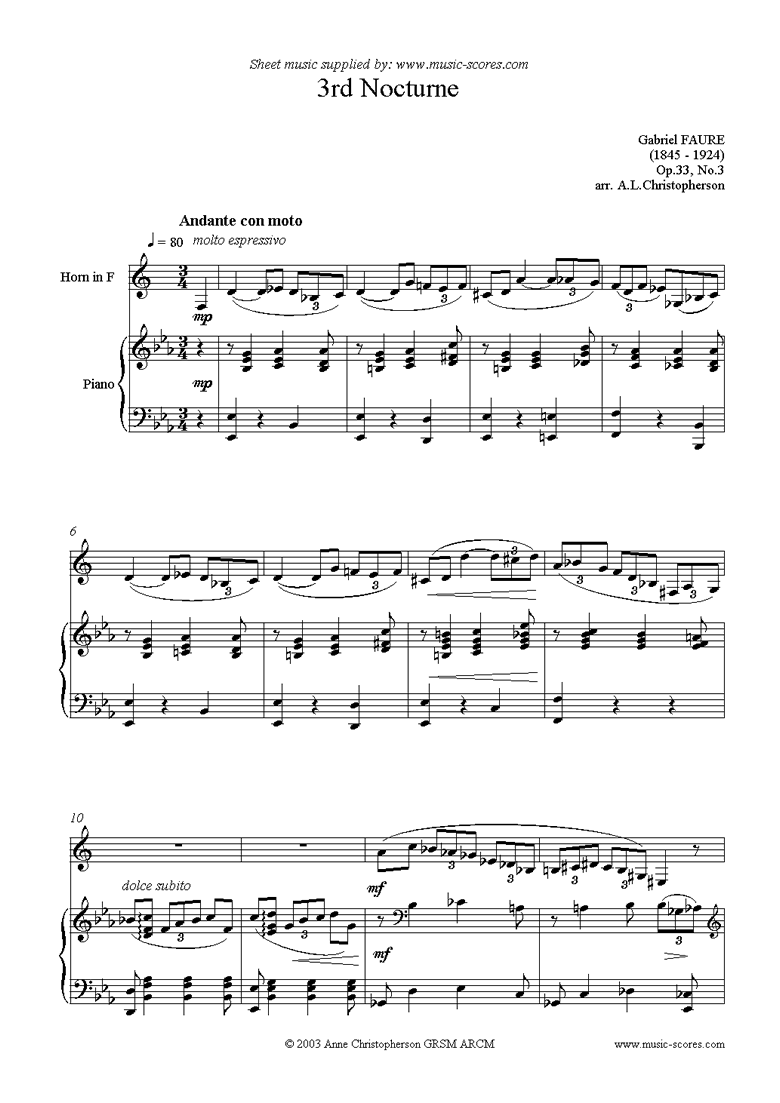 Front page of Op.33: Nocturne No.3 in Ab: French Horn, Piano sheet music