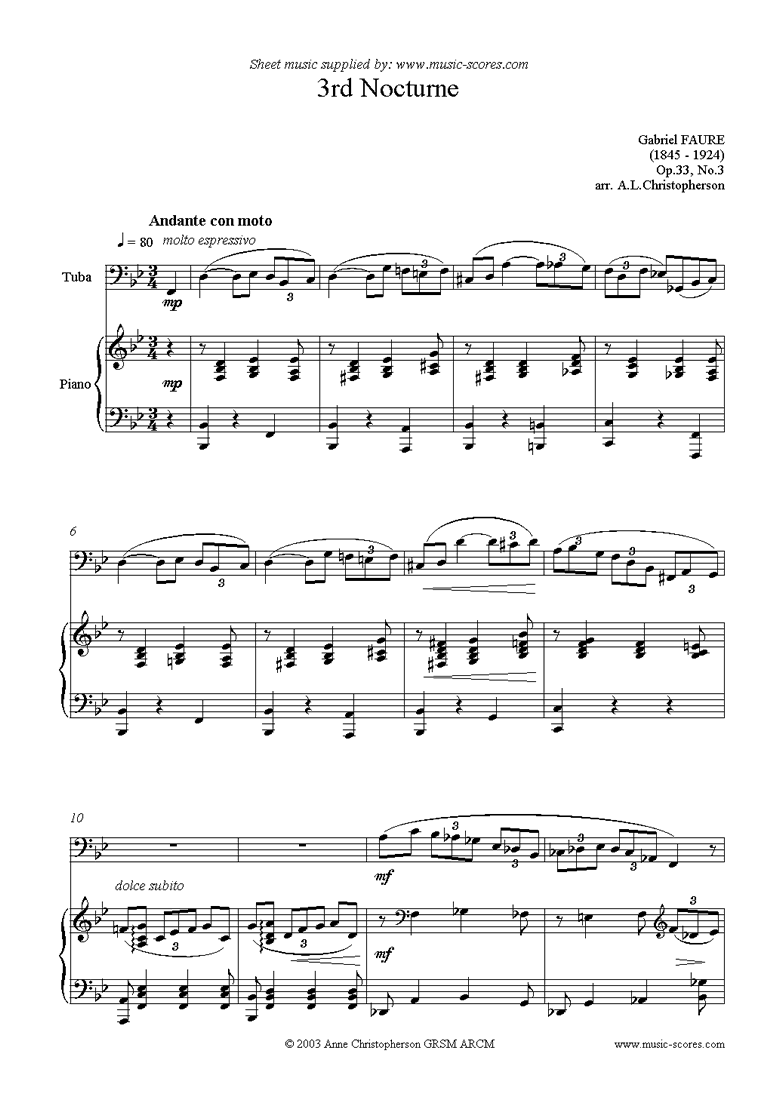 Front page of Op.33: Nocturne No.3: Tuba, Piano sheet music