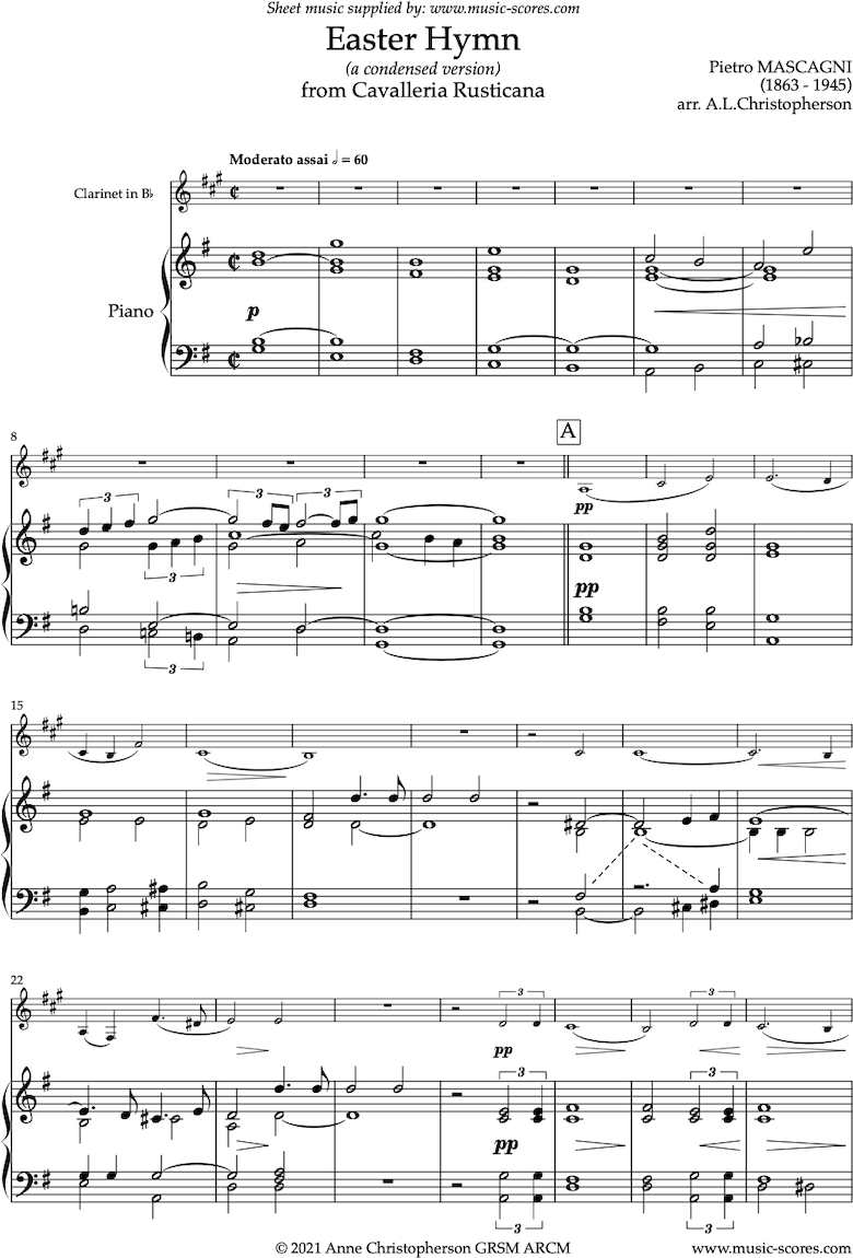 Front page of Cavalleria Rusticana: Easter Hymn: Clarinet sheet music